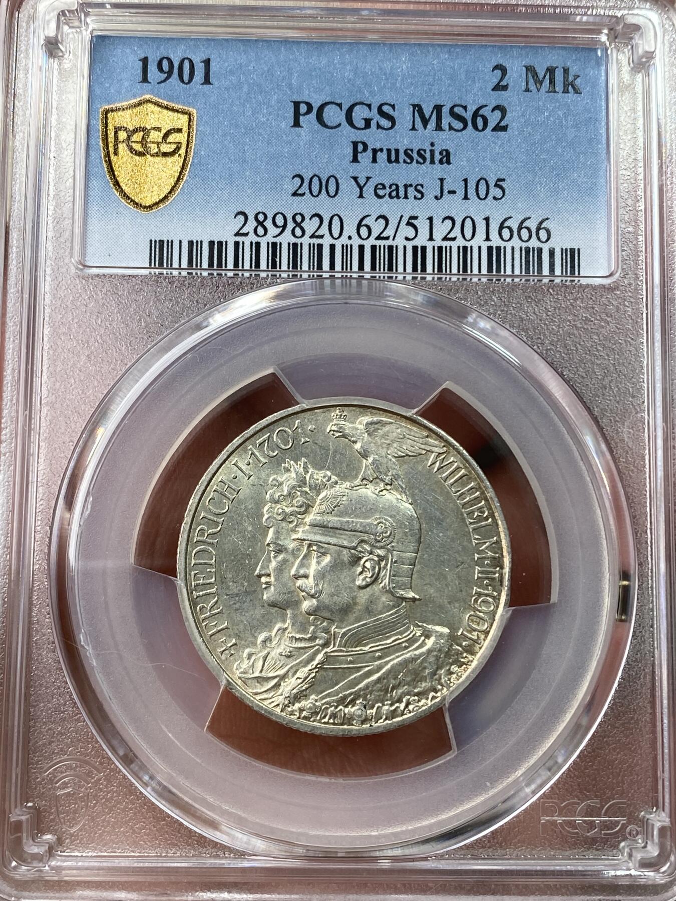 万国钱币拍卖第049期（万国夏季大拍） PCGS MS62 1901年德国普鲁士建国200周年纪念长翅2马克 转光普鲁士经典品种