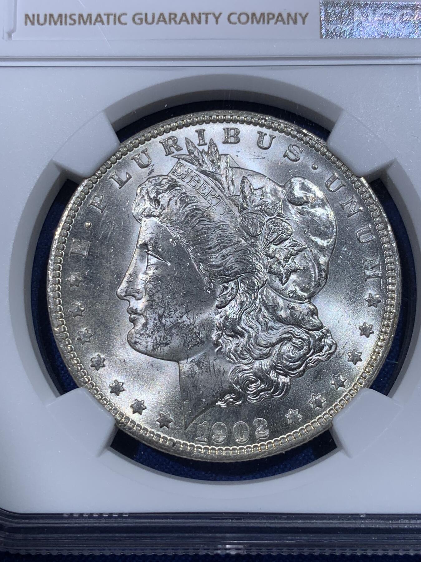 《竞宝斋》第398场 周日，周一，2场连拍 （全场包邮） NGC MS63 美国 1902 O版 摩根银元 较少年份 车轮光