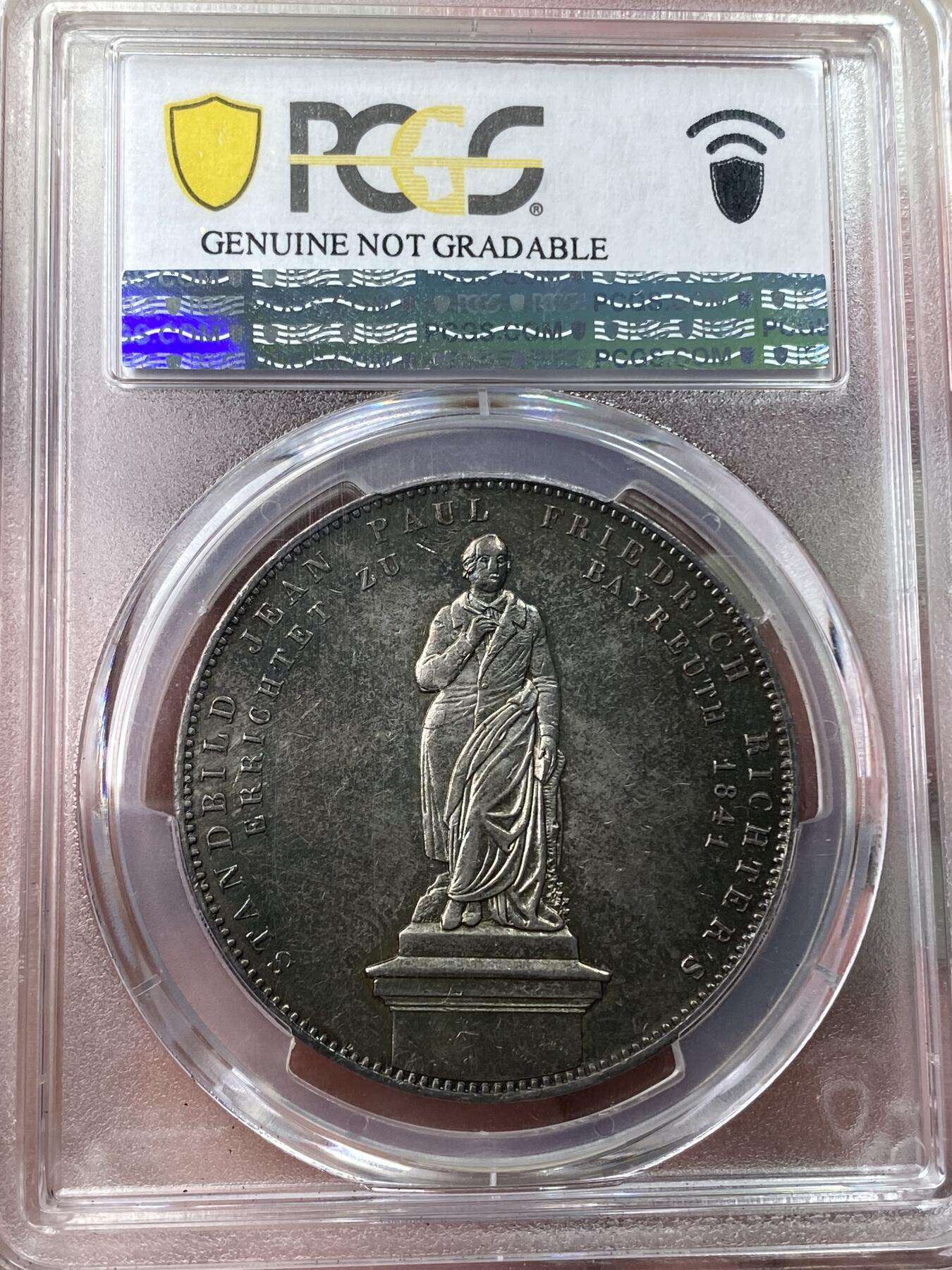 万国钱币拍卖第049期（万国夏季大拍） PCGS UNCD 1841年德国巴伐利亚路德维希一世纪念让-保罗·弗里德里希·里希特雕像落成2泰 历史泰勒名品欧陆超炫七彩包浆 没分可惜 