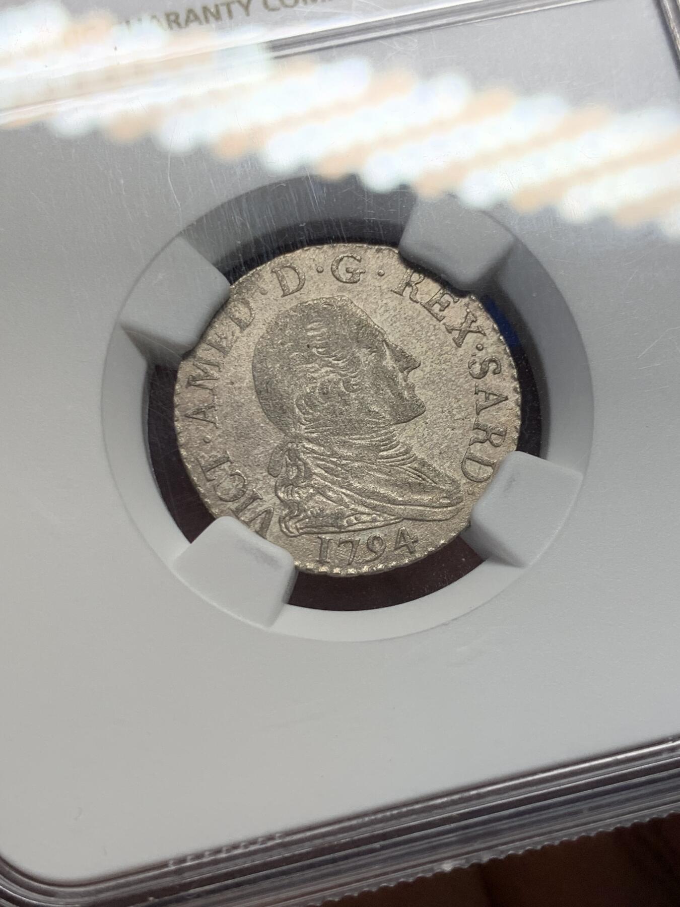 《竞宝斋》第398场 周日，周一，2场连拍 （全场包邮） NGC AUD 意大利萨丁王国1794年10Sol银币 少见品种