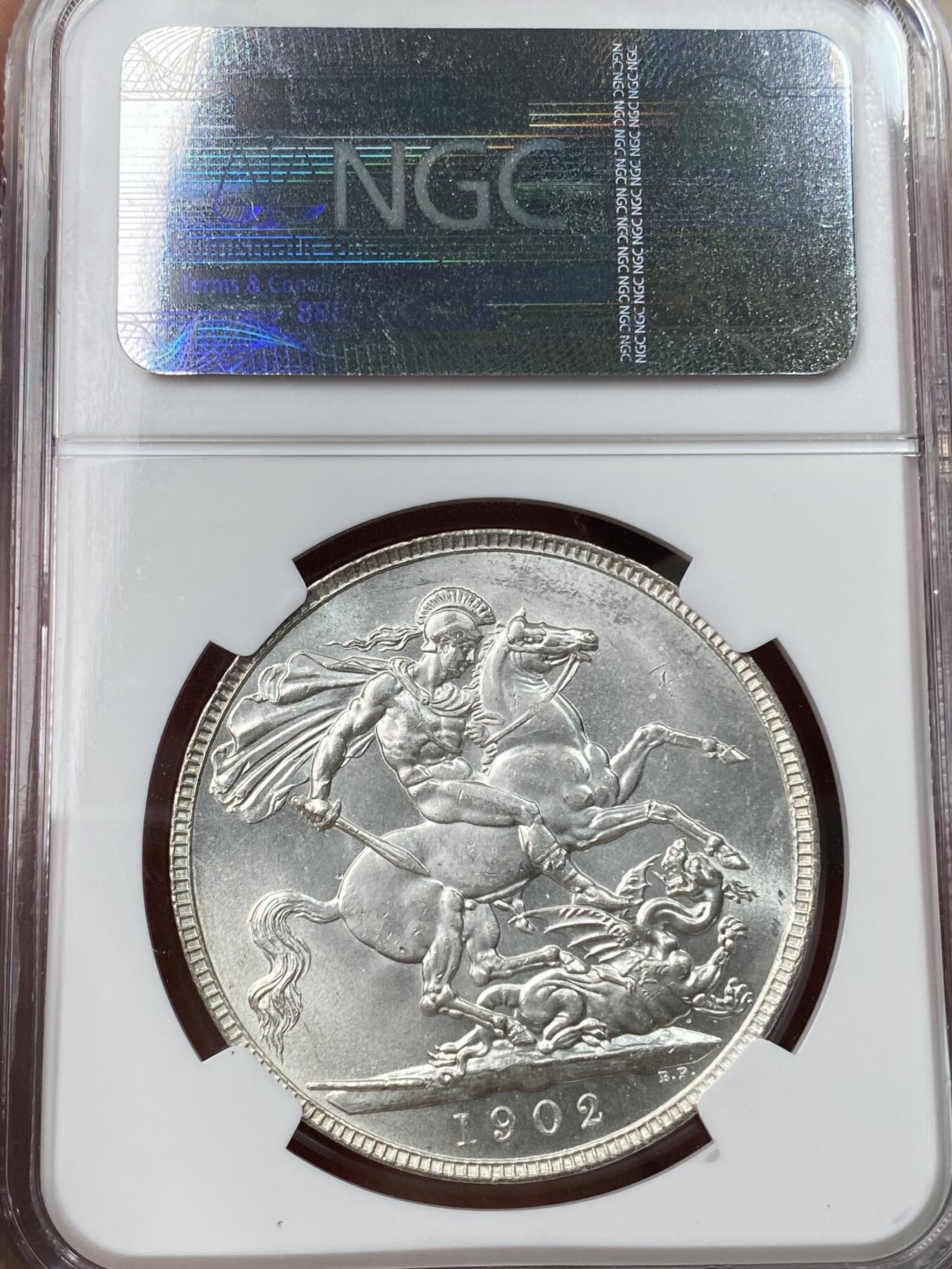 万国钱币拍卖第049期（万国夏季大拍） NGC MS63 1902英国爱德华七世马剑克朗 原光状态