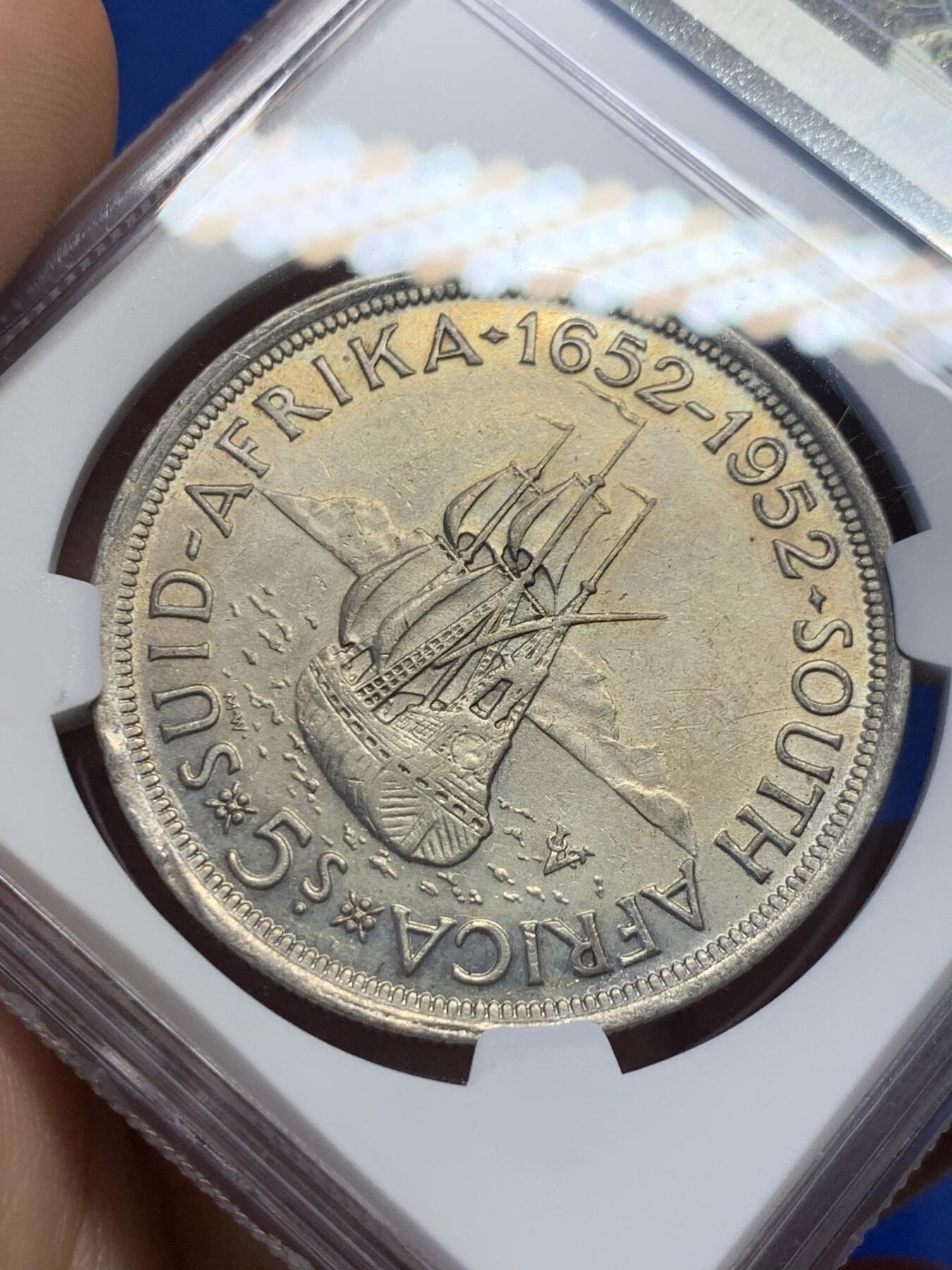 《竞宝斋》第398场 周日，周一，2场连拍 （全场包邮） NGC AU55 英属南非 1952 发现开普敦300周年纪念银币