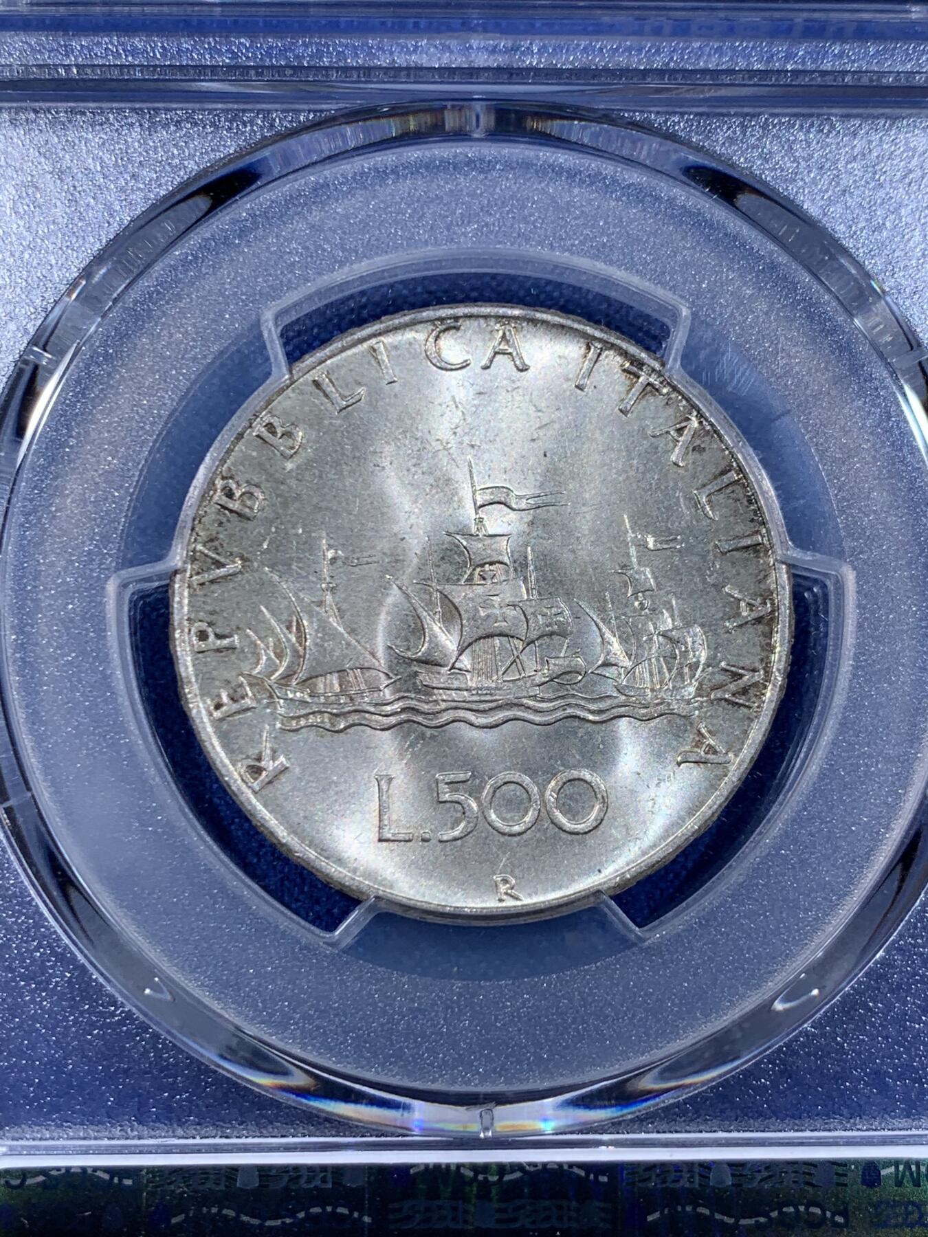 《竞宝斋》第398场 周日，周一，2场连拍 （全场包邮） 两枚一组 PCGS MS65 1966-1970年意大利500里拉 美女帆船 高分