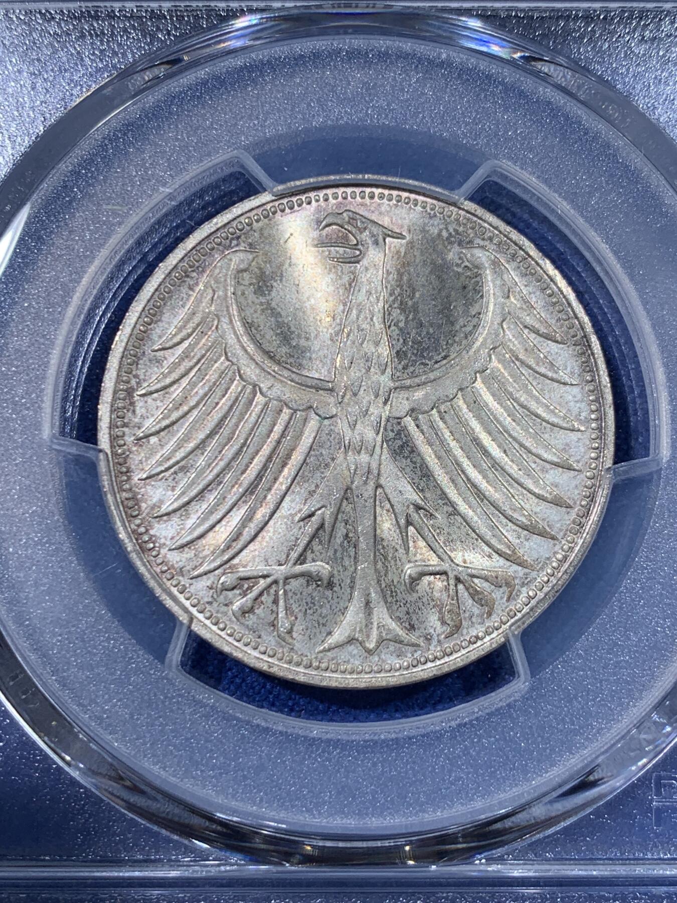 《竞宝斋》第398场 周日，周一，2场连拍 （全场包邮） PCGS MS66 1973-F版 5马克银币 雄鹰马克高分原味包浆