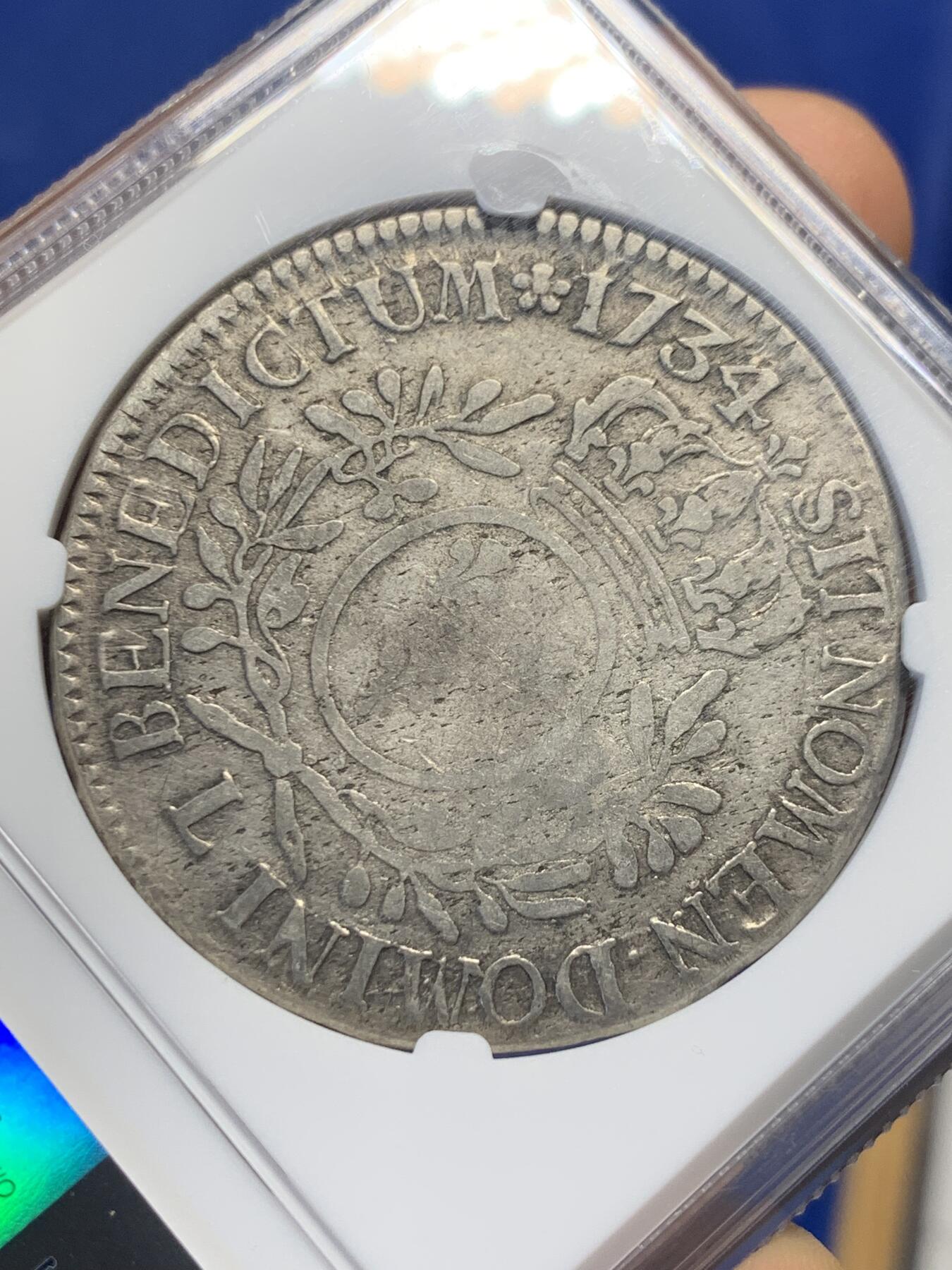 《竞宝斋》第398场 周日，周一，2场连拍 （全场包邮） 唯一冠军分 NGC-F12 法国 1734年 1埃居银币 L厂 该年该厂唯一出分，出分不易