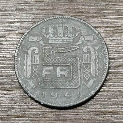 【铜匠收藏】★第123场★散币场，无佣金，30包邮。不满30元，支付5元运费。《接受代拍 代送NGC评级》 - 德占比利时 1941年 5法郎 锌币
