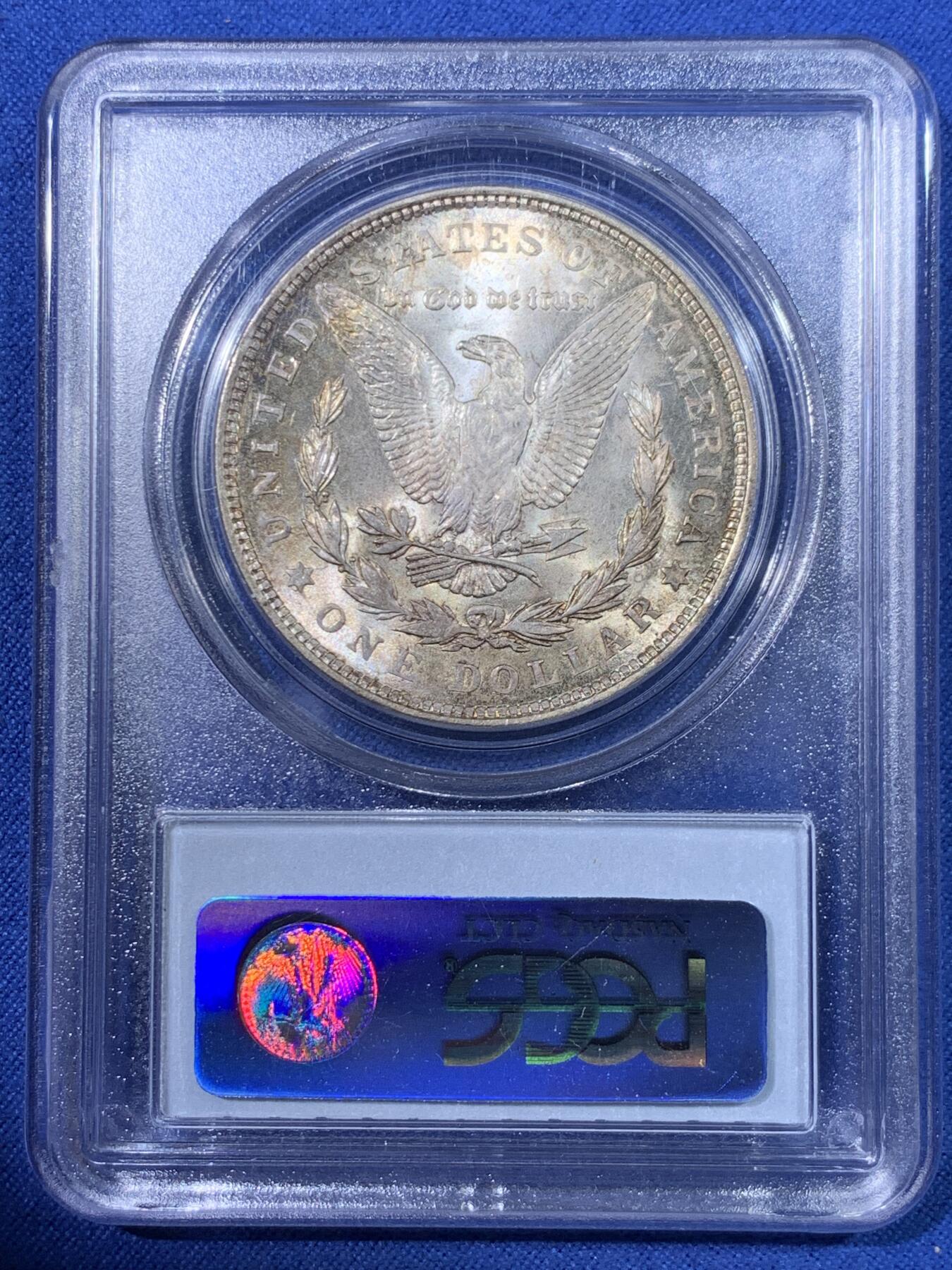《竞宝斋》第398场 周日，周一，2场连拍 （全场包邮） PCGS MS65 美国 1921 摩根银币 淡彩包浆 非常漂亮的