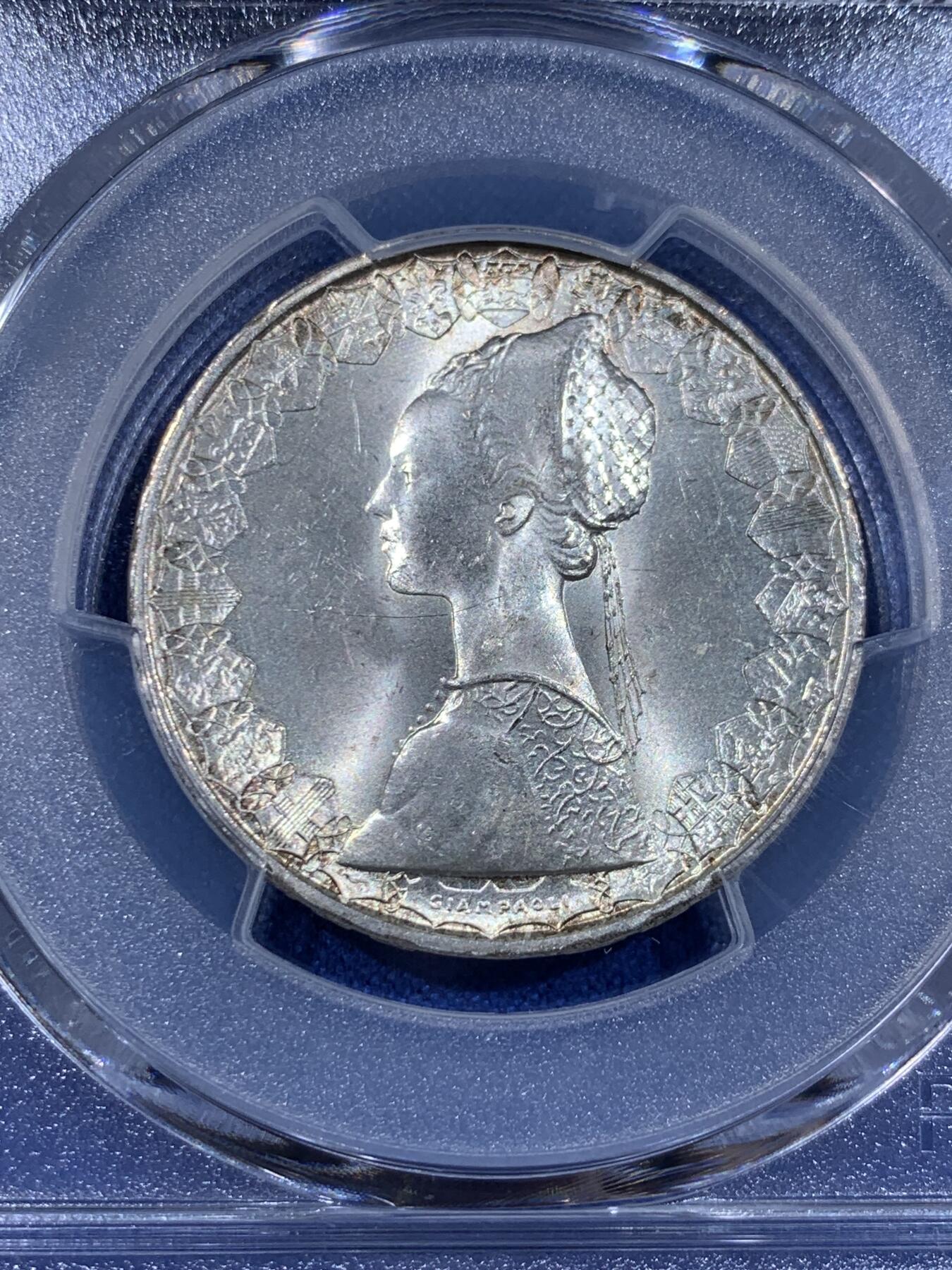 《竞宝斋》第398场 周日，周一，2场连拍 （全场包邮） 两枚一组 PCGS MS65 1966-1970年意大利500里拉 美女帆船 高分