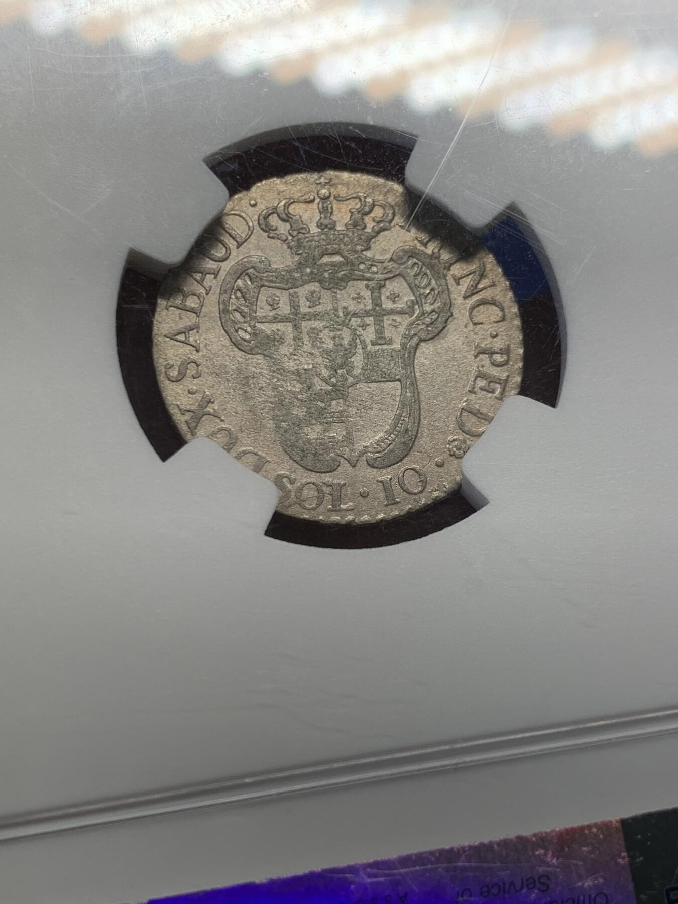 《竞宝斋》第398场 周日，周一，2场连拍 （全场包邮） NGC AUD 意大利萨丁王国1794年10Sol银币 少见品种