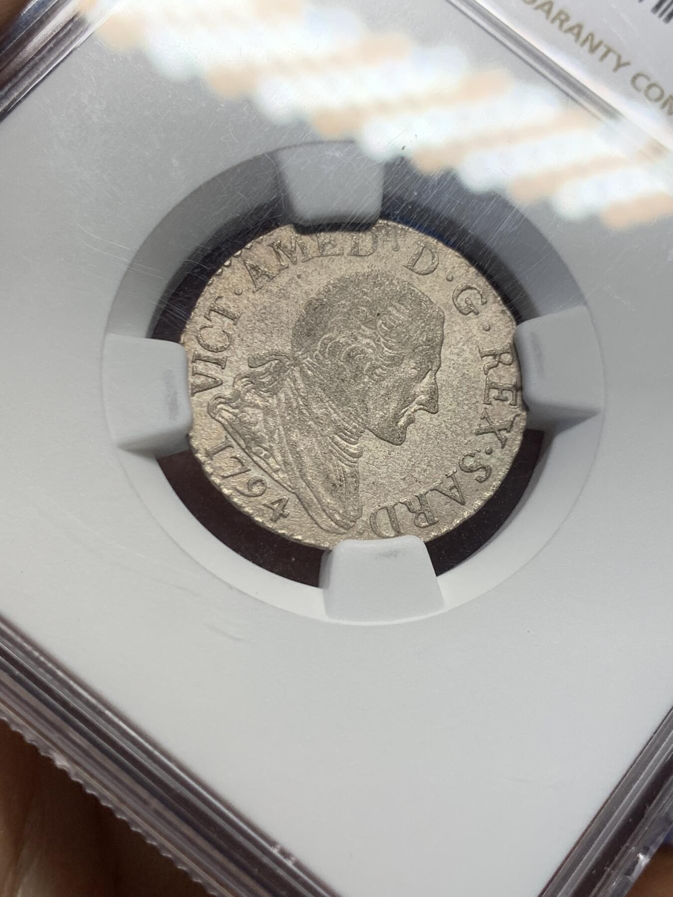 《竞宝斋》第398场 周日，周一，2场连拍 （全场包邮） NGC AUD 意大利萨丁王国1794年10Sol银币 少见品种