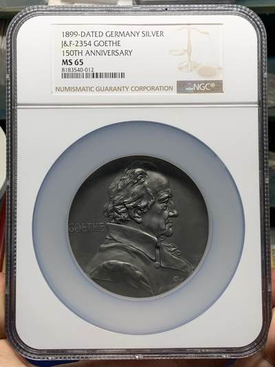 《竞宝斋》第398场 周日，周一，2场连拍 （全场包邮） - NGC MS65 德国 1899年 歌德诞辰150周年纪念大银章 68mm 约140克超大规格背面为《浮士德》第一幕 天堂序曲 沙夫名家作品 N加大加厚盒