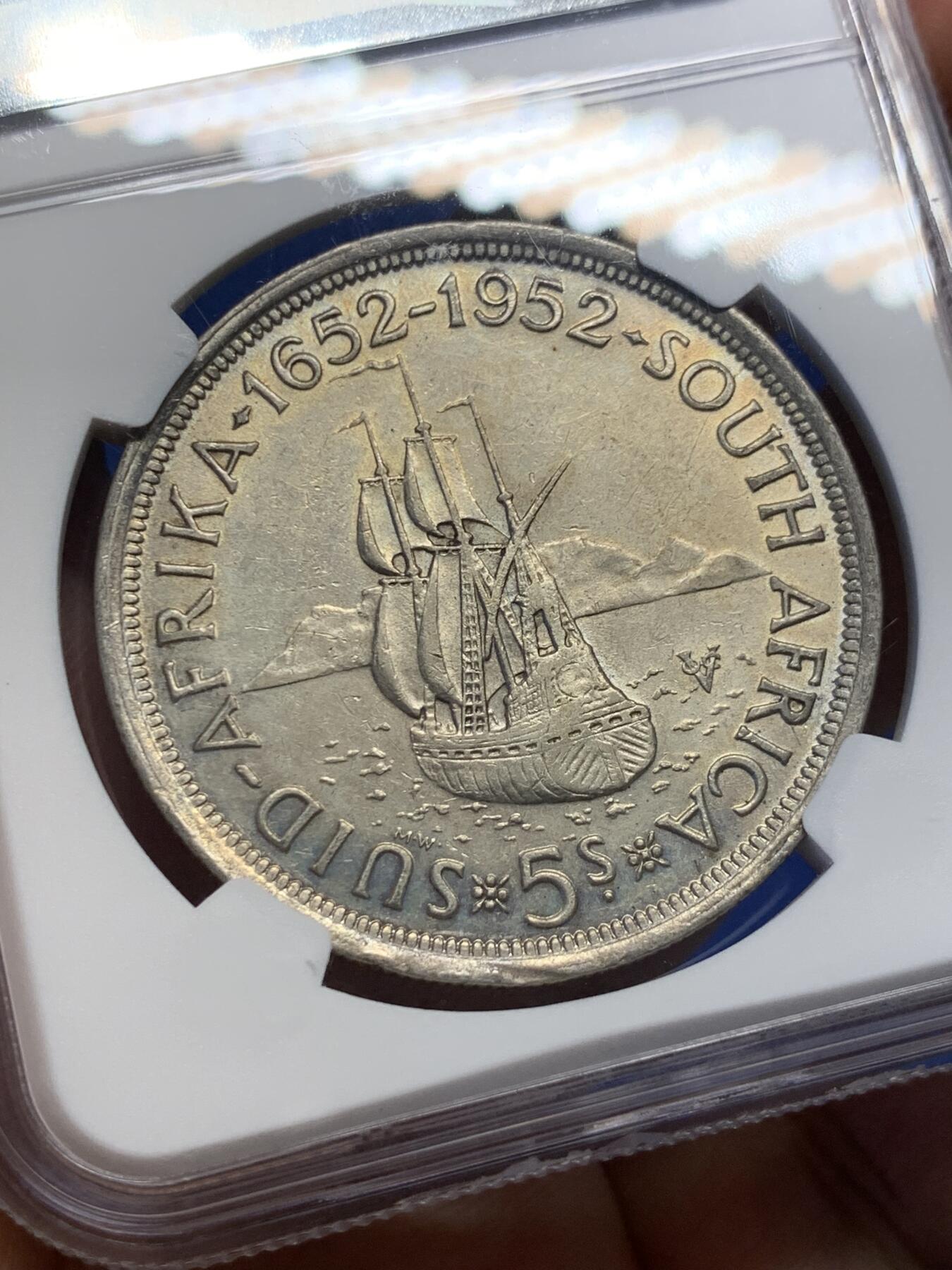 《竞宝斋》第398场 周日，周一，2场连拍 （全场包邮） NGC AU55 英属南非 1952 发现开普敦300周年纪念银币