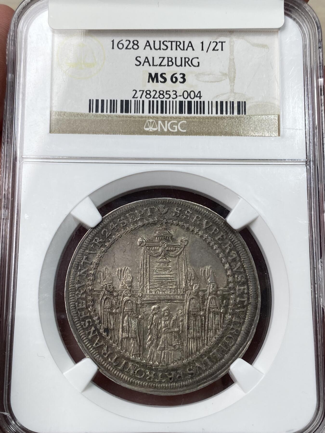 万国钱币拍卖第049期（万国夏季大拍） NGC MS63 1628年奥地利萨尔茨堡圣鲁珀特大教堂重建纪念流通1/2泰勒 原味深打欧陆深五彩 NGC亚军分收藏级