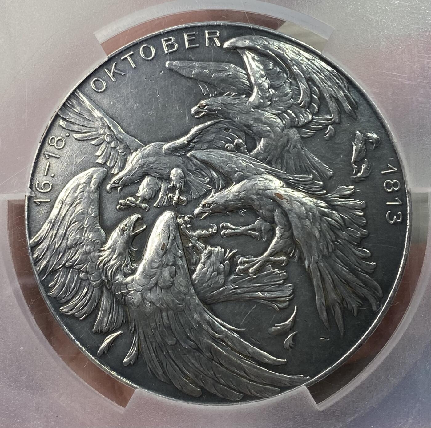 万国钱币拍卖第049期（万国夏季大拍） PCGS SP62 1913年德国莱比锡战役纪念镀银章 大型45MM  不是常见小型 极少见品种