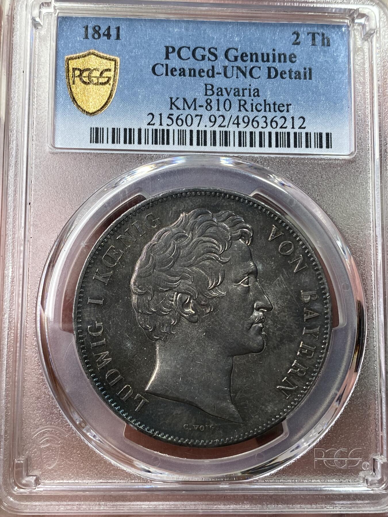 万国钱币拍卖第049期（万国夏季大拍） PCGS UNCD 1841年德国巴伐利亚路德维希一世纪念让-保罗·弗里德里希·里希特雕像落成2泰 历史泰勒名品欧陆超炫七彩包浆 没分可惜 