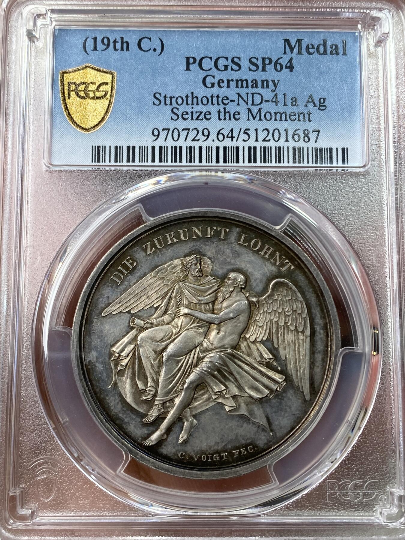 万国钱币拍卖第049期（万国夏季大拍） PCGS SP64 19世纪德国G LOOS D设计抓住当下纪念银章 新世纪祝福系列 天使送福