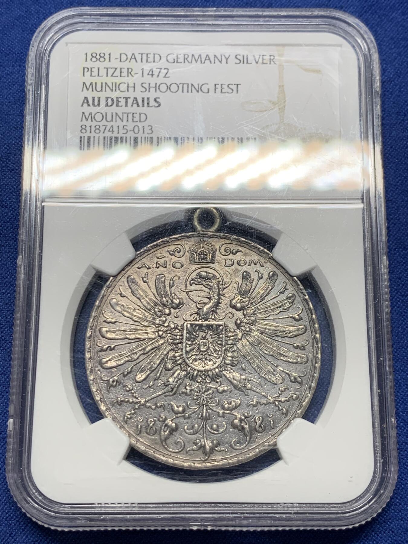 《竞宝斋》第398场 周日，周一，2场连拍 （全场包邮） NGC AU 德国 1881年 巴伐利亚慕尼黑射击节银章 设计精美