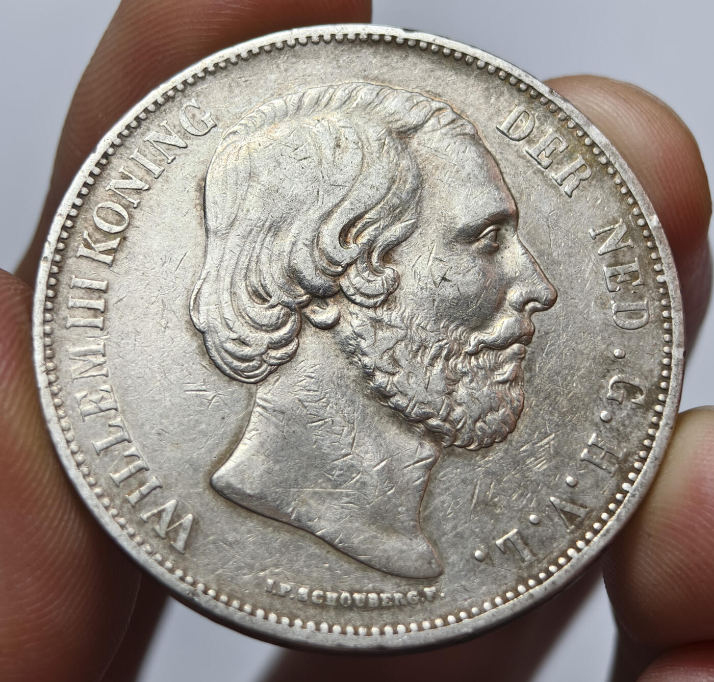 紫瑗钱币——第570期 荷兰 1872年 威廉三世 2.5盾 25克 0.945银 五彩包浆