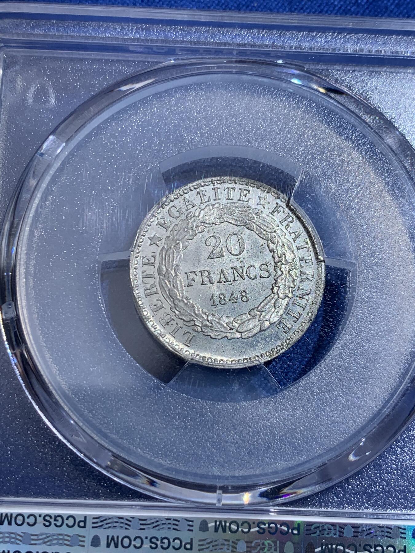 《竞宝斋》第398场 周日，周一，2场连拍 （全场包邮） PCGS SP64 法国1848年20法郎试铸样币 PCGS唯一冠军分