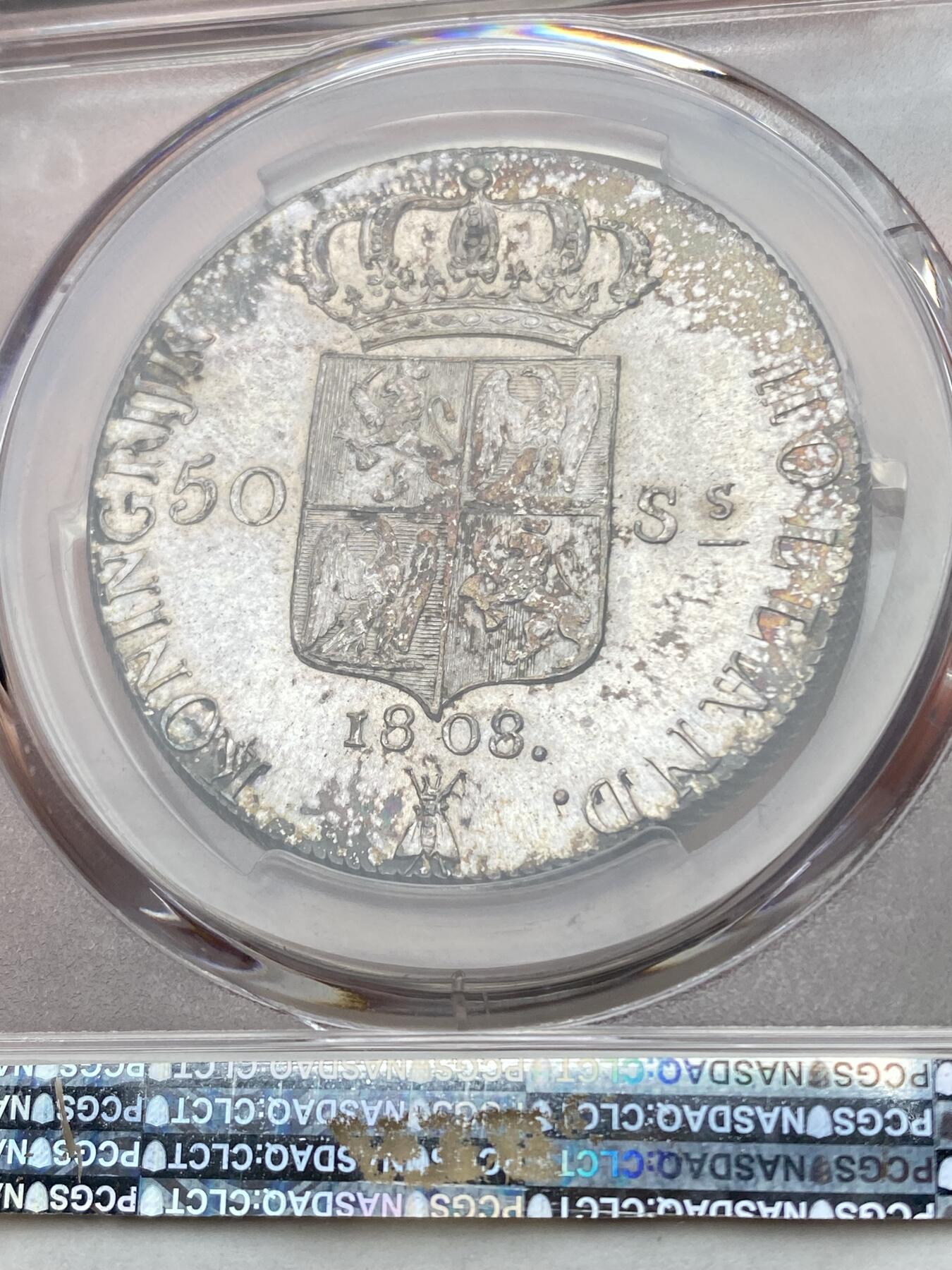 万国钱币拍卖第049期（万国夏季大拍） PCGS MS64 1808年法占荷兰王国拿破仑50Stuvier 26.35g大银主币 法国鹰与荷兰狮同框 厚重环五彩 深打车轮光  一步到位的顶级品相