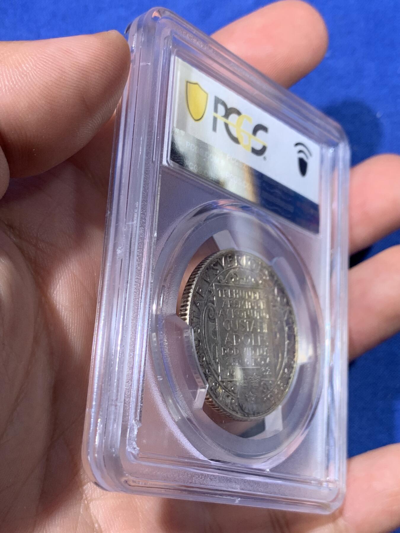 《竞宝斋》第398场 周日，周一，2场连拍 （全场包邮） PCGS MS65 瑞典 1932年 2克朗 纪念银币 包浆原味好状态 盒子背面支撑小磕