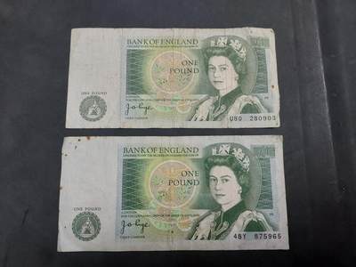 博彦收藏   7月21日 8点钱币专场 - 英国女皇旧版1镑 2张 流通品