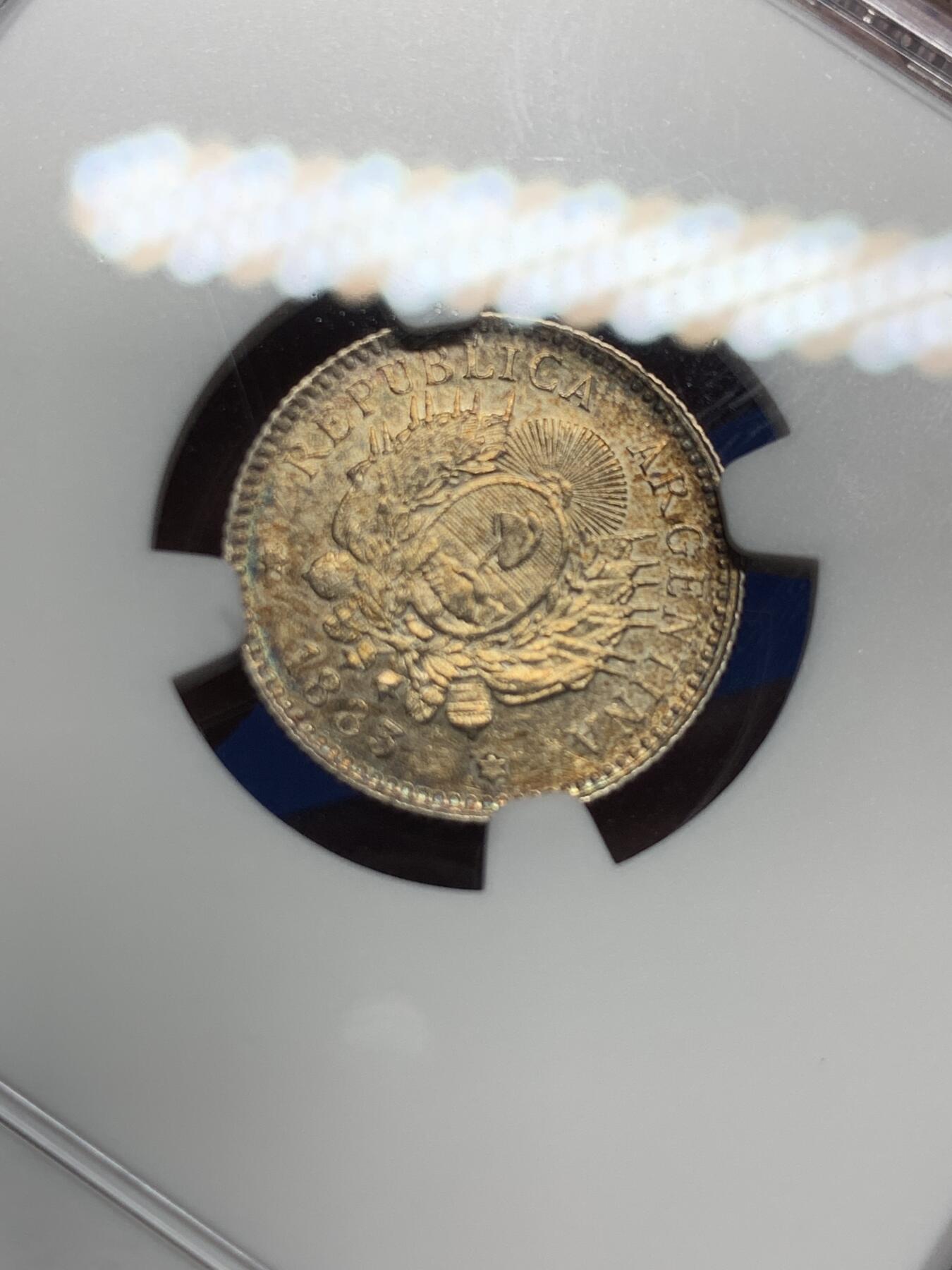 《竞宝斋》第398场 周日，周一，2场连拍 （全场包邮） NGC-AU 阿根廷 1883年10分 银币（.900）金黄色包浆