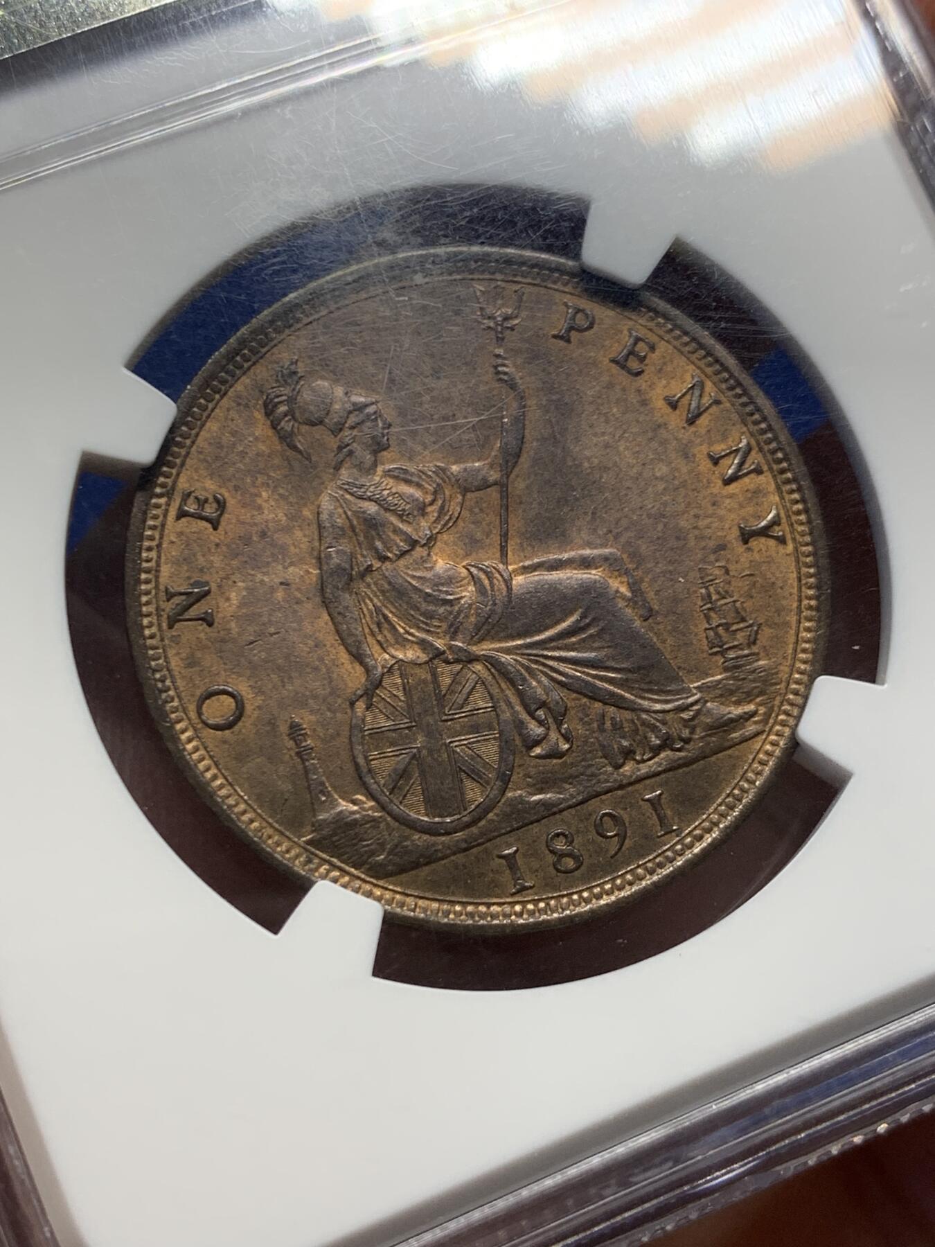 《竞宝斋》第398场 周日，周一，2场连拍 （全场包邮） NGC-MS64 1891年英国维多利亚一便士铜币 经典设计