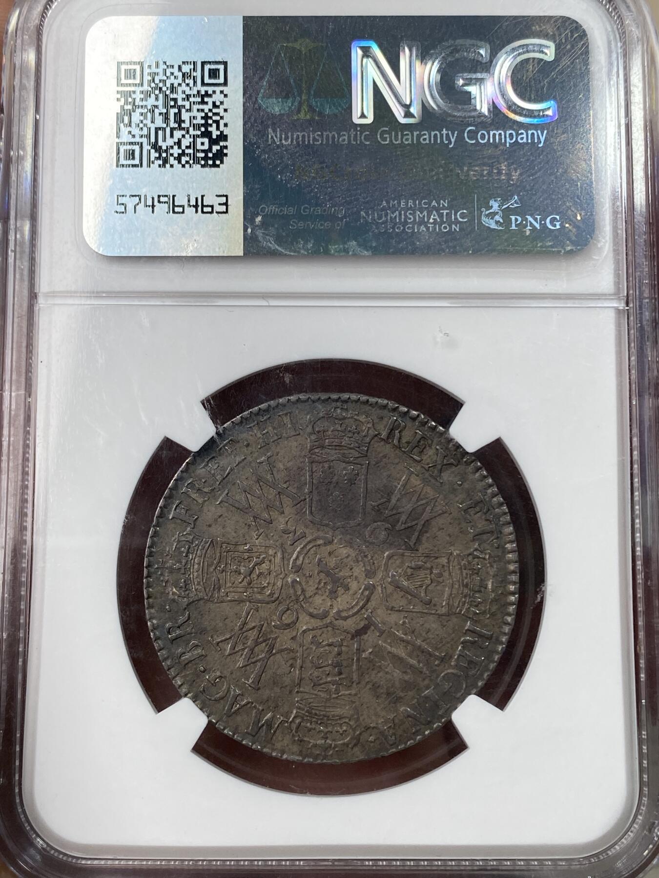 万国钱币拍卖第049期（万国夏季大拍） NGC MS60 1693英国威廉与玛丽半克朗银币 原味酱彩好状态 英系大神Cope旧藏 观感超越分数的状态