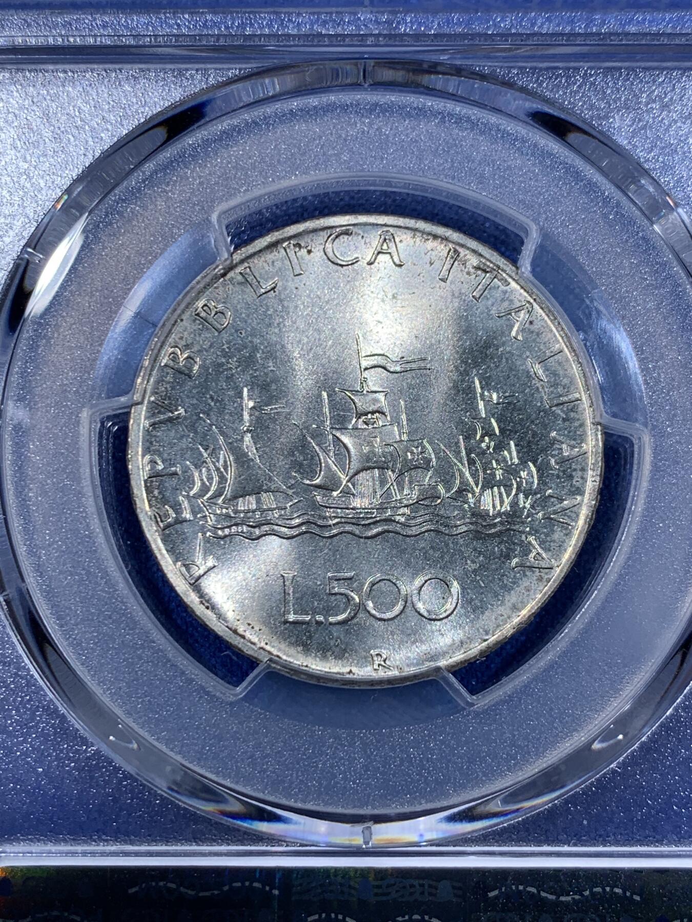 《竞宝斋》第398场 周日，周一，2场连拍 （全场包邮） 两枚一组 PCGS MS65 1966-1970年意大利500里拉 美女帆船 高分
