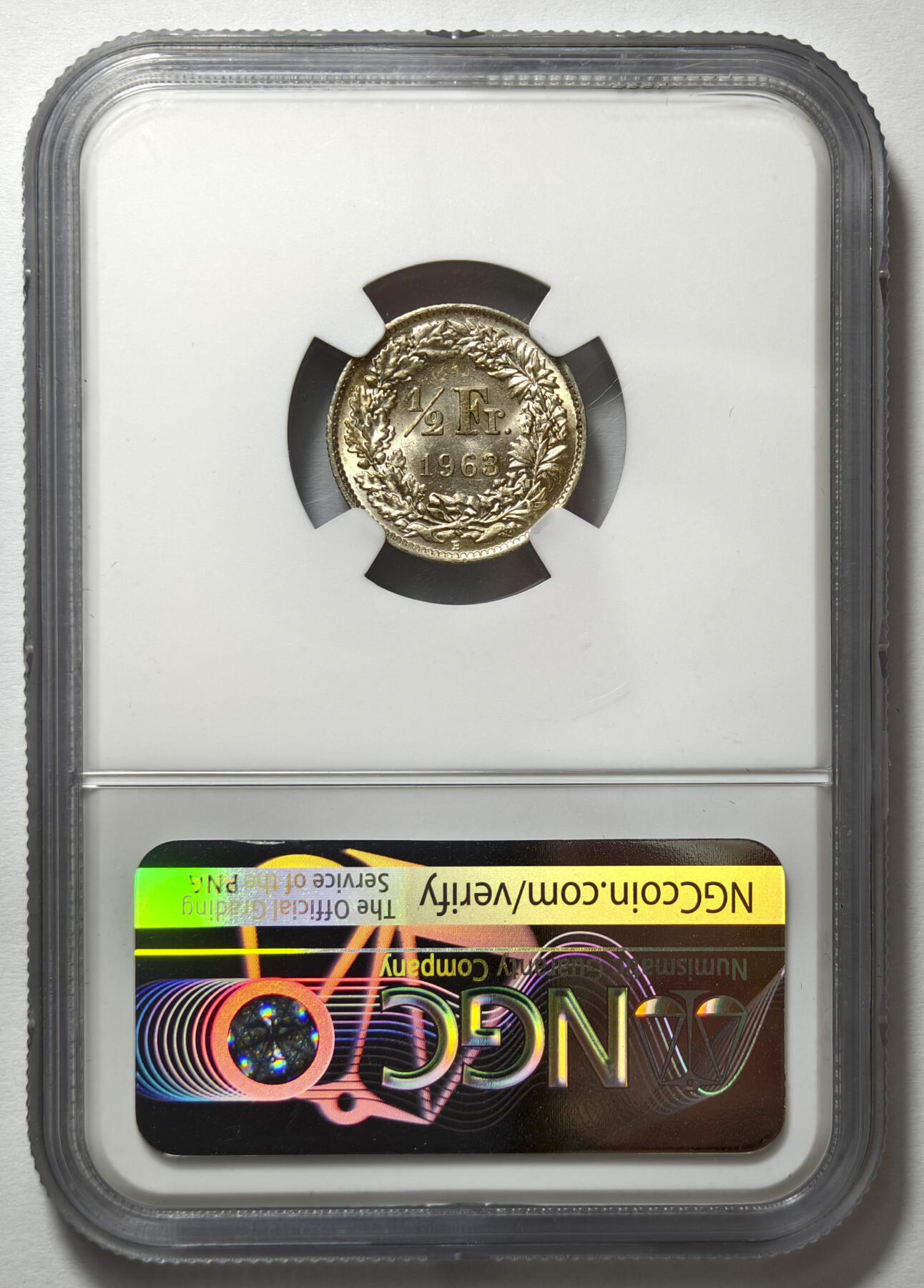 紫瑗钱币——第570期 瑞士 1963年 B版 赫尔维蒂亚 1/2法郎 银币 NGC MS62