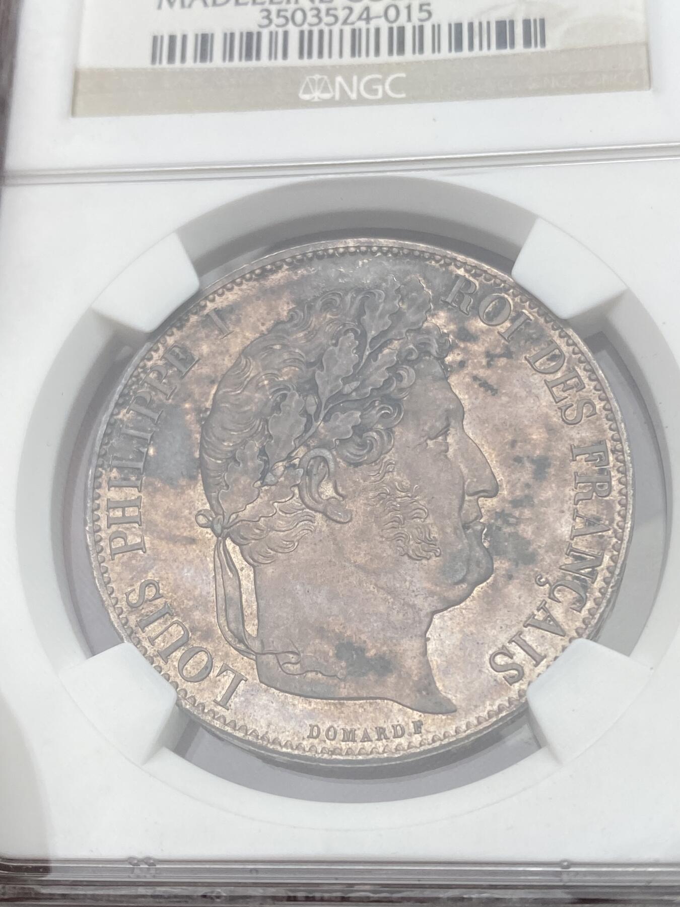 万国钱币拍卖第049期（万国夏季大拍） NGC MS63 1848年法国路易菲利普国王流通5法郎大银币 巴黎造币厂铸 法国二月革命年份 奥尔良王朝君主末年亡国之作 深香槟色醇厚包浆收藏级
