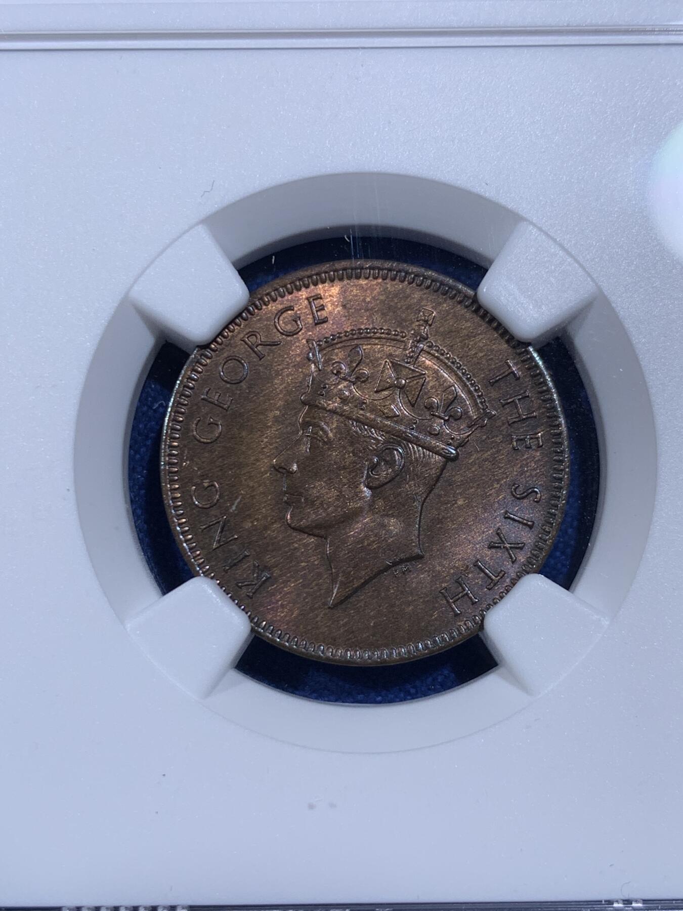 《竞宝斋》第398场 周日，周一，2场连拍 （全场包邮） NGC-MS64RB/63RB 1948塞舌尔2分&5分一对 早期塞舌尔铜币非常少见 品相这么好的更是凤毛麟角 铜光非常舒服 值得收藏