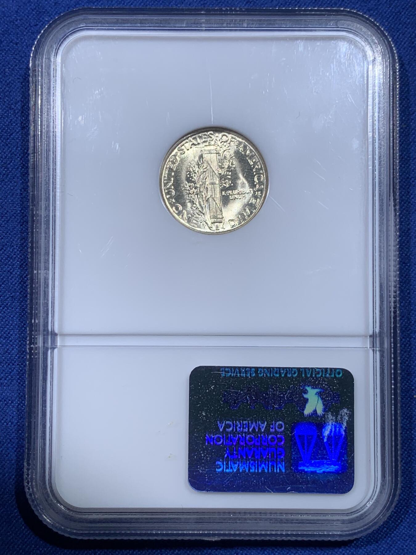 《竞宝斋》第398场 周日，周一，2场连拍 （全场包邮） NGC MS66 美国 1944年 小飞侠 10分银币 66分数很不错