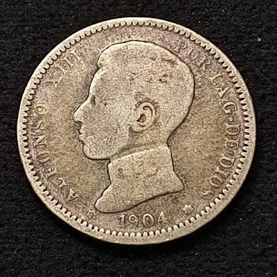【全场包邮】纯粹捡漏拍441场 - 西班牙1904年阿方索十三世1比塞塔银币