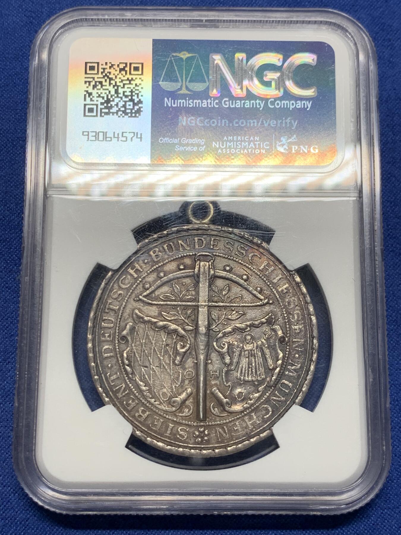 《竞宝斋》第398场 周日，周一，2场连拍 （全场包邮） NGC AU 德国 1881年 巴伐利亚慕尼黑射击节银章 设计精美