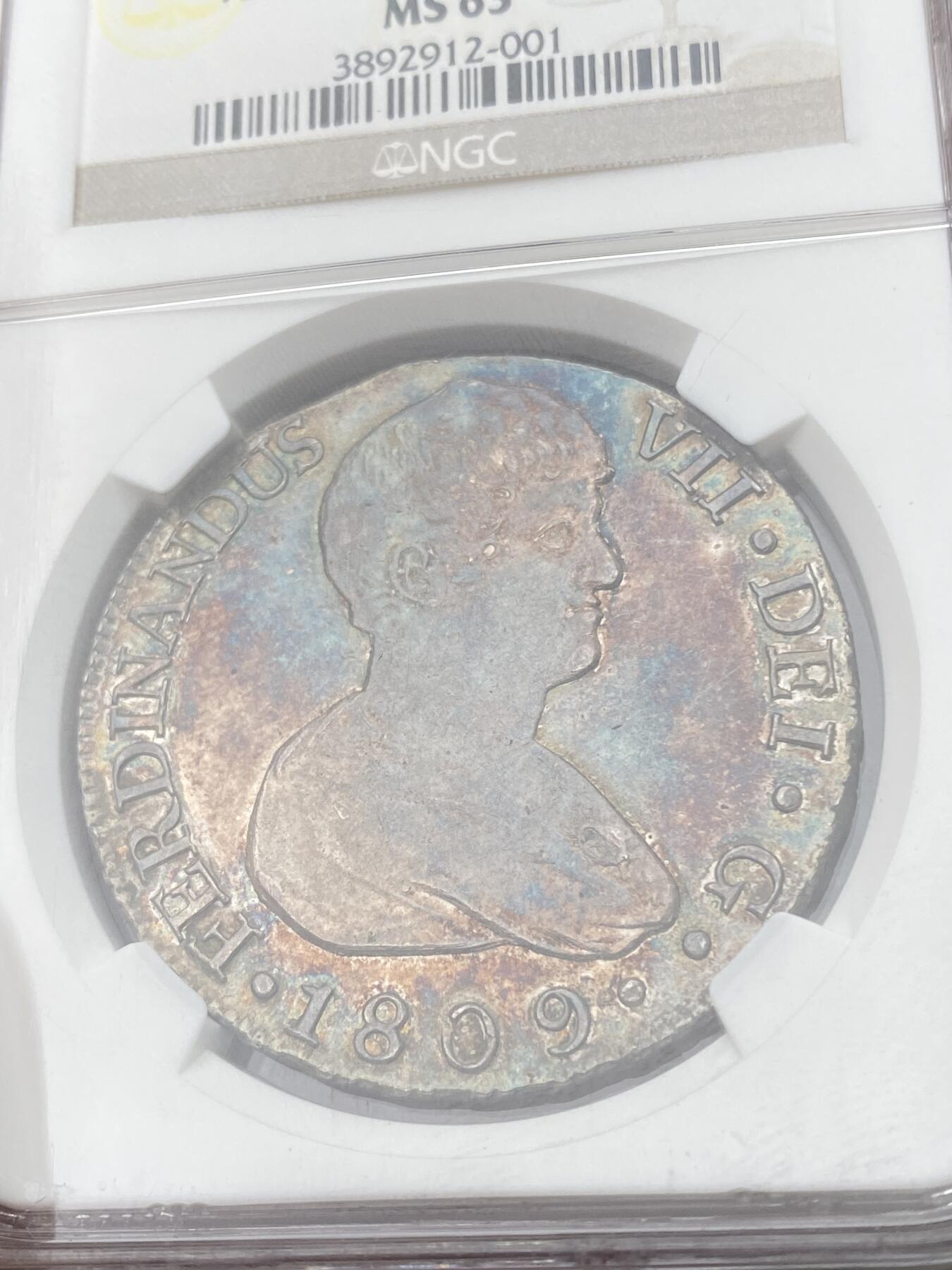万国钱币拍卖第049期（万国夏季大拍） NGC MS63 1809年西班牙费迪南七世8R大银币 西班牙本土版 原味高分极其难得 温润酒红焕蓝彩 转光依旧 NGC老评 无与伦比的收藏品质
