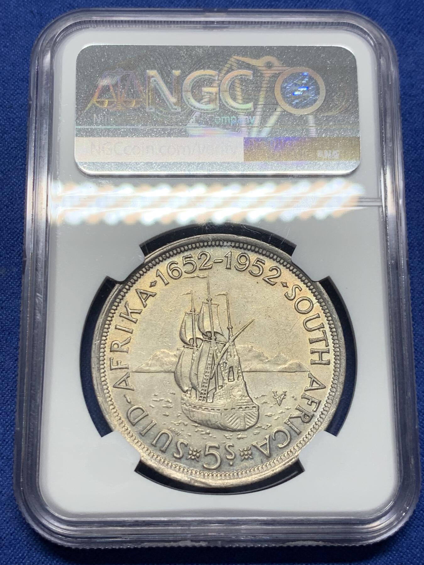 《竞宝斋》第398场 周日，周一，2场连拍 （全场包邮） NGC AU55 英属南非 1952 发现开普敦300周年纪念银币