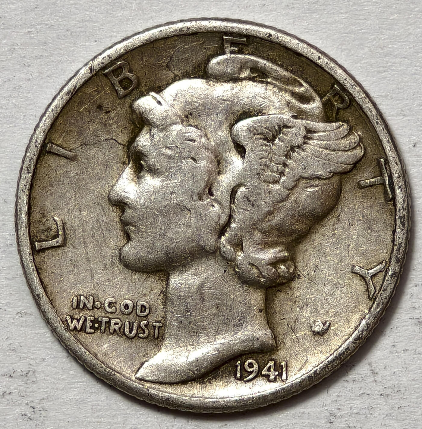紫瑗钱币——第570期 美国 1941年 墨丘比利 小飞侠 10美分 2.5克 0.9银