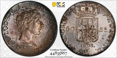 万国钱币拍卖第049期（万国夏季大拍） - PCGS MS64 1808年法占荷兰王国拿破仑50Stuvier 26.35g大银主币 法国鹰与荷兰狮同框 厚重环五彩 深打车轮光  一步到位的顶级品相