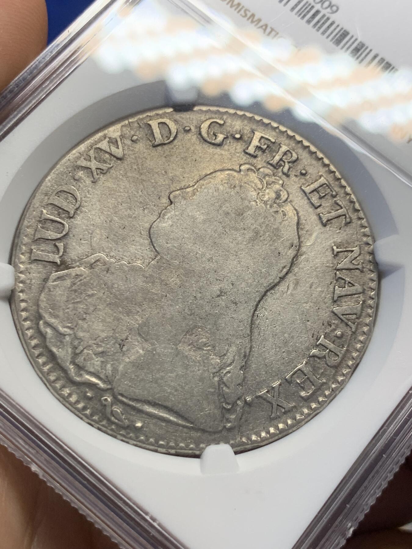 《竞宝斋》第398场 周日，周一，2场连拍 （全场包邮） 唯一冠军分 NGC-F12 法国 1734年 1埃居银币 L厂 该年该厂唯一出分，出分不易