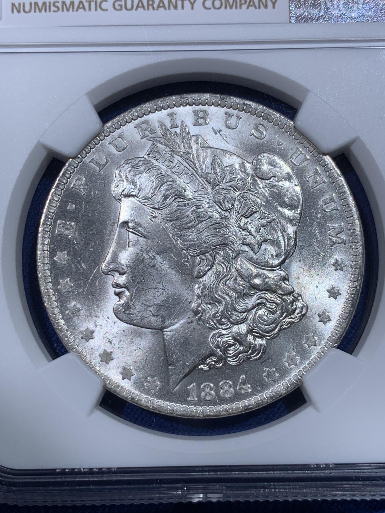 《竞宝斋》第398场 周日，周一，2场连拍 （全场包邮） NGC MS64 美国 1884 O版 摩根银元 光度好