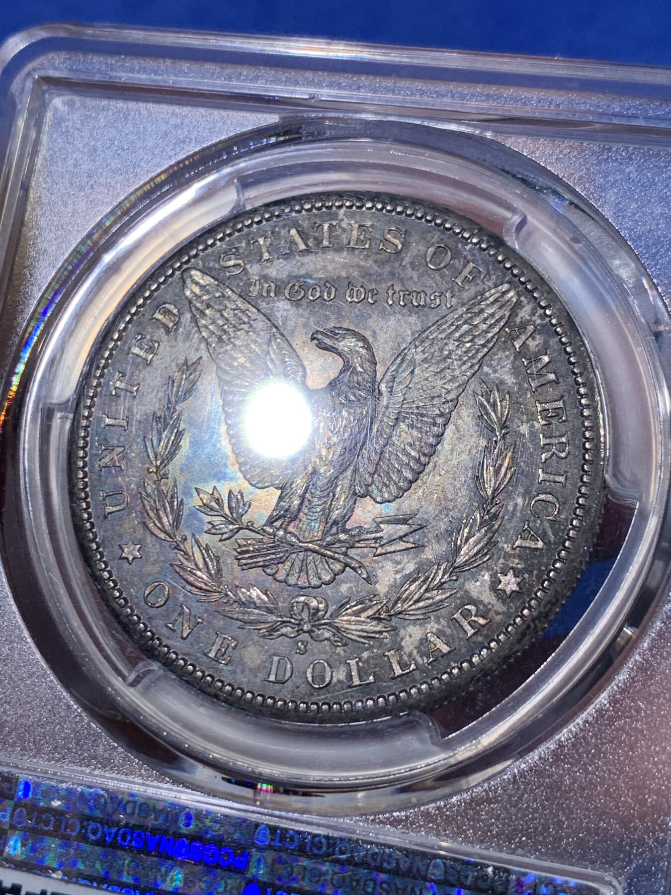 《竞宝斋》第398场 周日，周一，2场连拍 （全场包邮） PCGS MS65 1881年S美国摩根一美元大银 BU银光炫彩倒影包浆