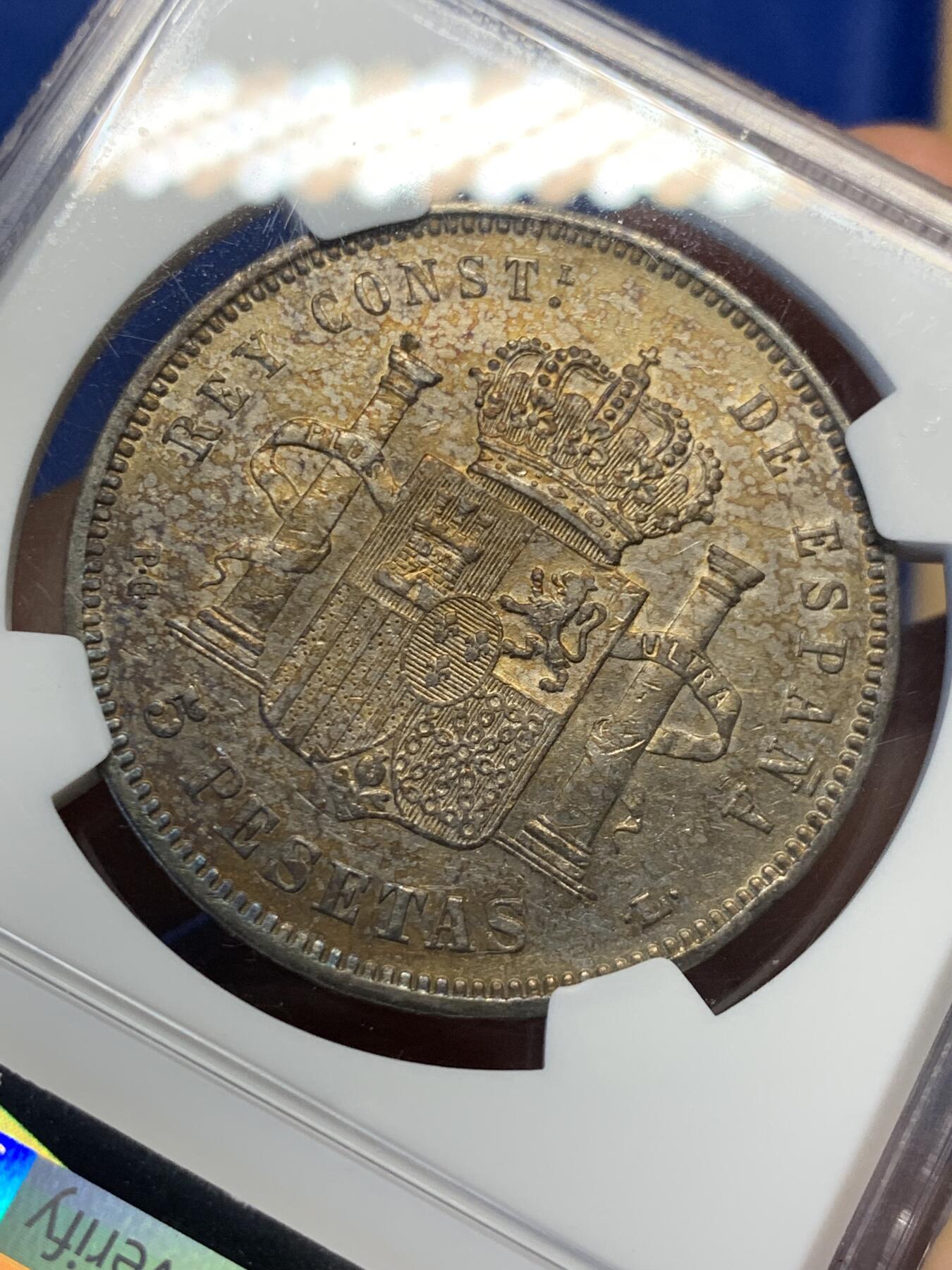 《竞宝斋》第398场 周日，周一，2场连拍 （全场包邮） NGC AUD 西班牙1893爆炸头51 件比塞塔银币 深彩包浆
