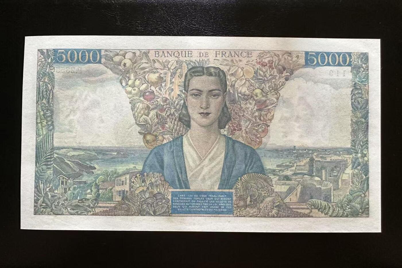 【七百期大拍 拍品火热征集中】✨Blue Auction 世界纸币精拍第690期【精】 【119倒置小号】法国 1946年5000法郎 大团结 超大票幅 AU+品相