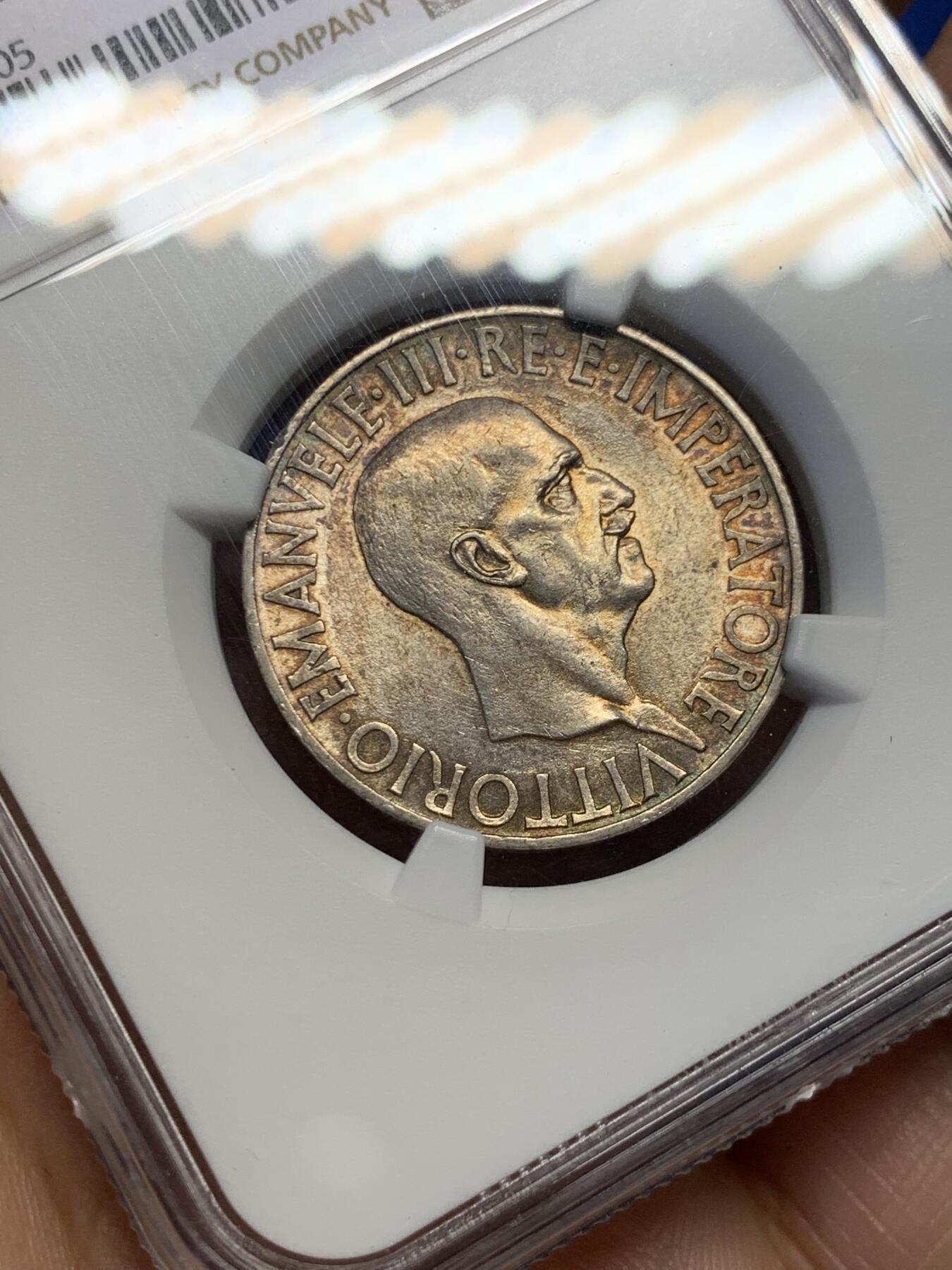 《竞宝斋》第398场 周日，周一，2场连拍 （全场包邮） NGC UNC 意大利1936年10里拉银币 改版的妹妹站船头形象更具力量和权利的象征