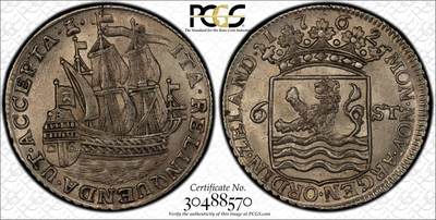 万国钱币拍卖第049期（万国夏季大拍） - PCGS MS64 1762年尼德兰联省共和国泽兰省6S经典帆船小银币 原光淡彩全深打顶级收藏状态 PC唯一冠军分