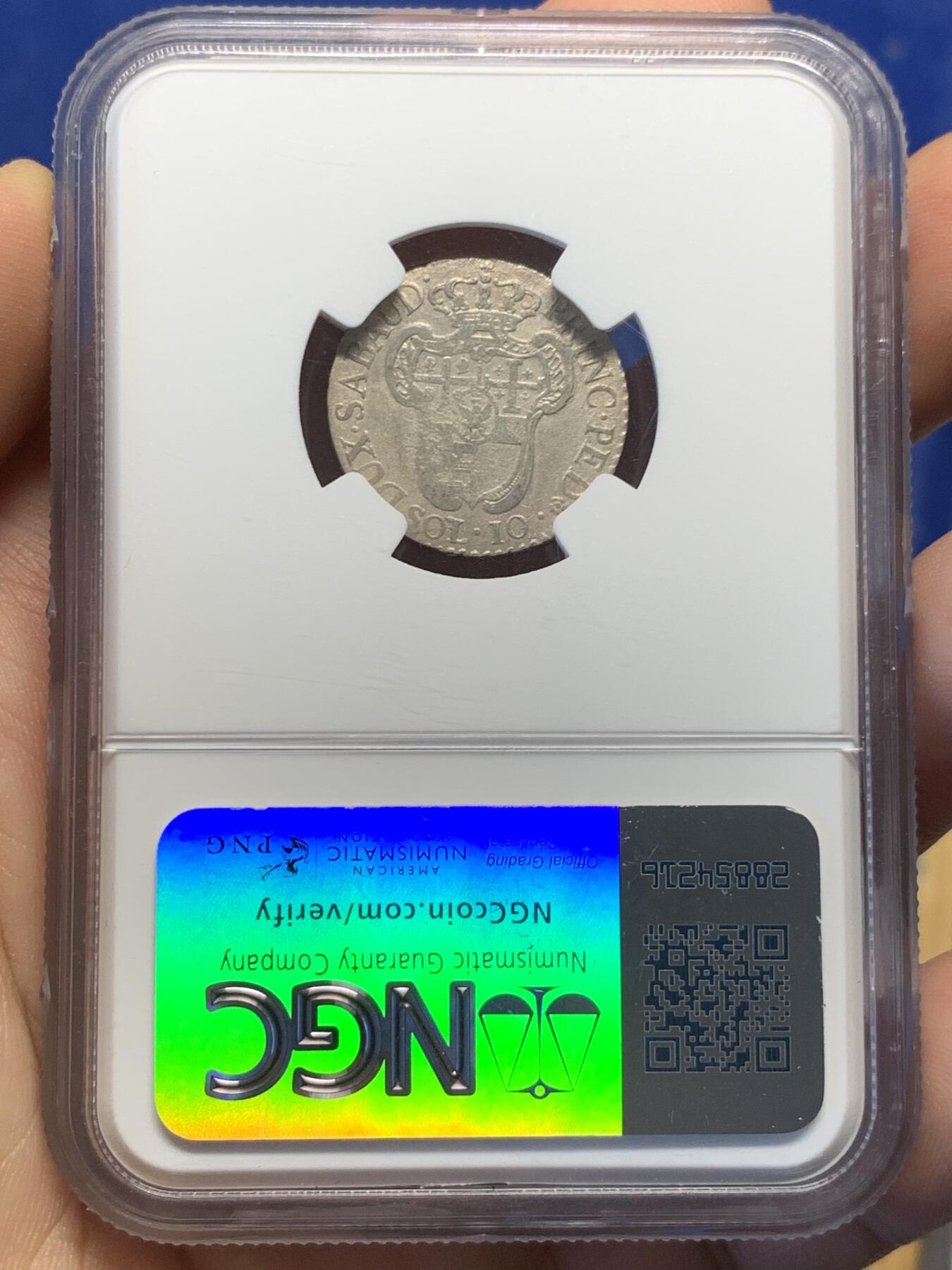《竞宝斋》第398场 周日，周一，2场连拍 （全场包邮） NGC AUD 意大利萨丁王国1794年10Sol银币 少见品种