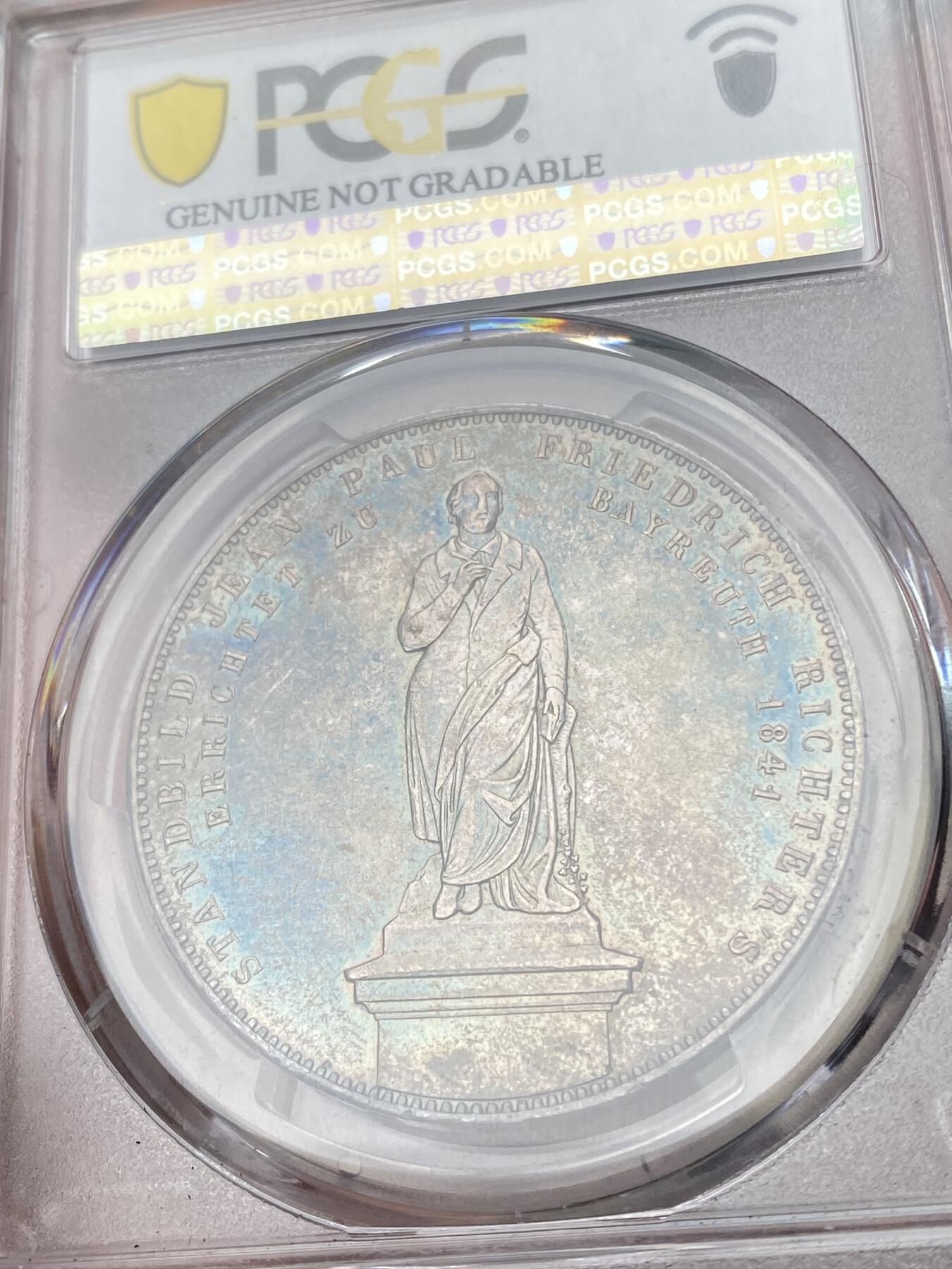 万国钱币拍卖第049期（万国夏季大拍） PCGS UNCD 1841年德国巴伐利亚路德维希一世纪念让-保罗·弗里德里希·里希特雕像落成2泰 历史泰勒名品欧陆超炫七彩包浆 没分可惜 