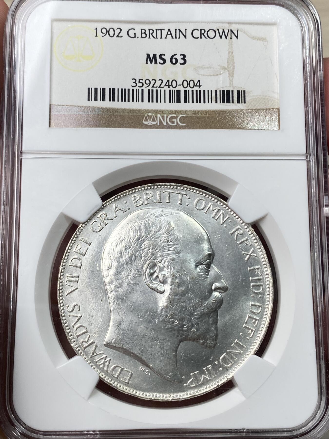 万国钱币拍卖第049期（万国夏季大拍） NGC MS63 1902英国爱德华七世马剑克朗 原光状态